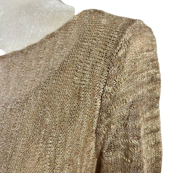 Lafayette 148 Gold Metallic Sweater Top in Linen Blend Mesh Knit Size Small - Picture 8 of 14